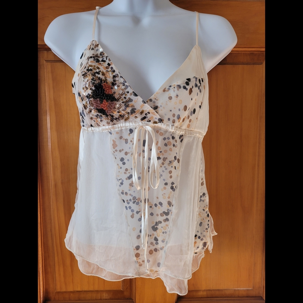 Poleci Designer Cream Spaghetti Strap Top